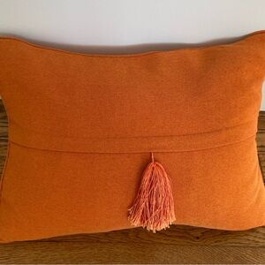 High-End Burnt Orange Linen Lumbar Pillow 14x19 | Tassel Accent Luxe Decor